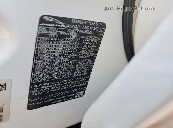 SADCJ2EXXPA705053 2023 JAGUAR F-PACE White VIN sticker view