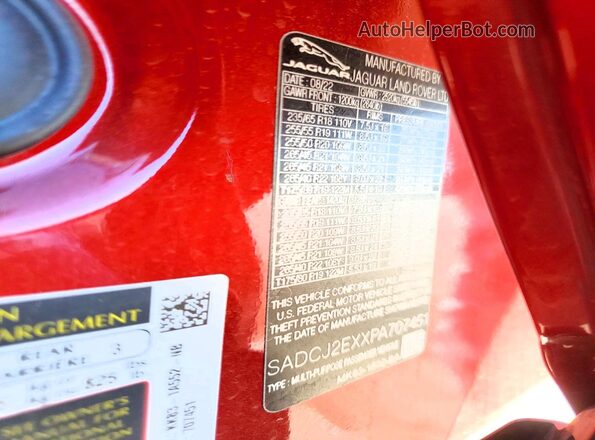 SADCJ2EXXPA707451 2023 JAGUAR F-PACE Red Widok naklejki z numerem VIN