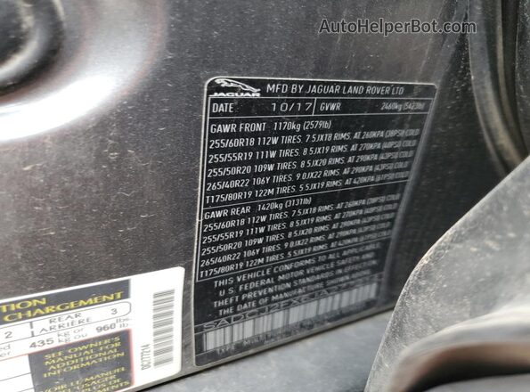 SADCJ2FX6JA277214 2018 JAGUAR F-PACE Gray Панорамний вид салону 360°