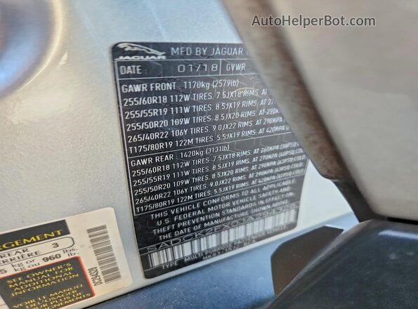 SADCK2FX0JA294328 2018 JAGUAR F-PACE Silver Vista interior de 360 grados