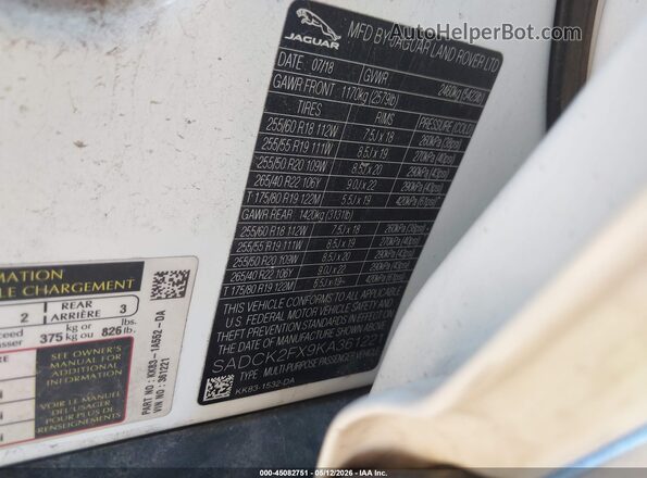 SADCK2FX9KA361221 2019 JAGUAR F-PACE White Вид підкапотного простору