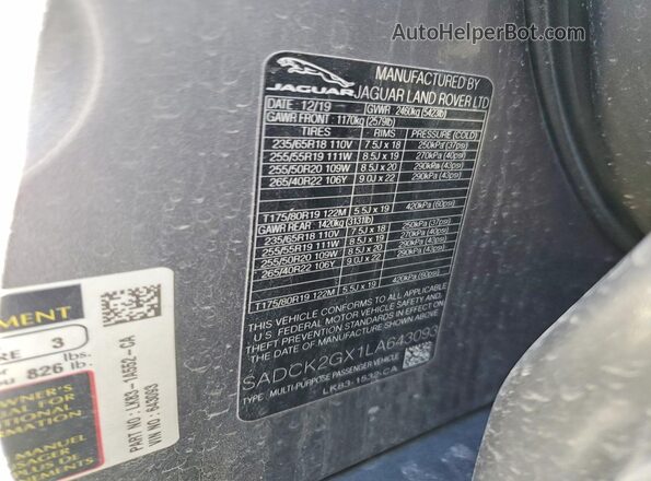 SADCK2GX1LA643093 2020 JAGUAR F-PACE Gray 