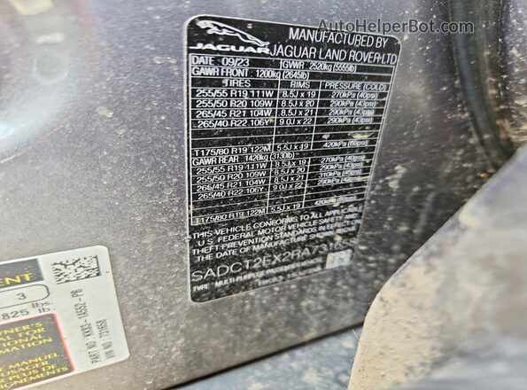 SADCT2EX2RA731658 2024 JAGUAR F-PACE Gray Вид наклейки з VIN-кодом