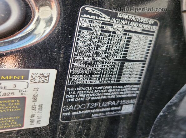 SADCT2FU2PA715848 2023 JAGUAR F-PACE Black ძრავის განყოფილების ხედი