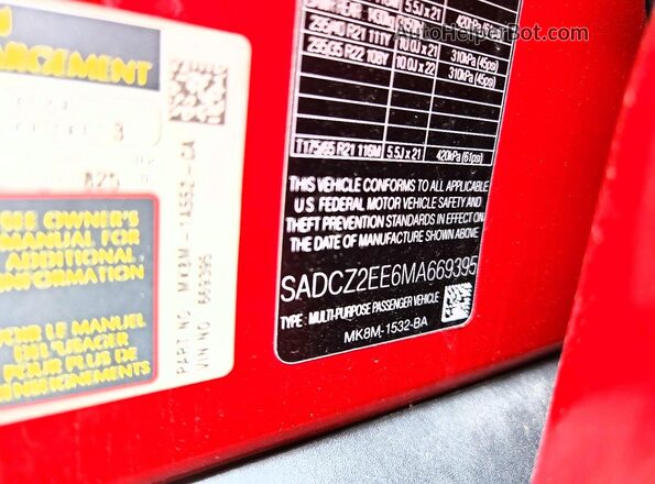 SADCZ2EE6MA669395 2021 JAGUAR F-PACE Red Widok naklejki z numerem VIN