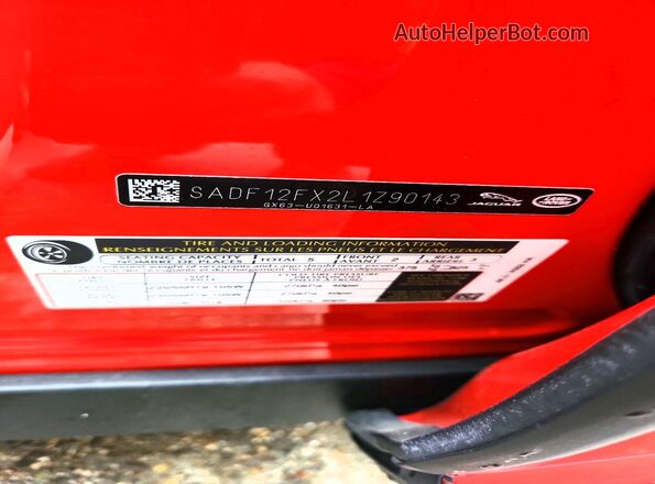 SADF12FX2L1Z90143 2020 JAGUAR E-PACE Red Вид наклейки з VIN-кодом