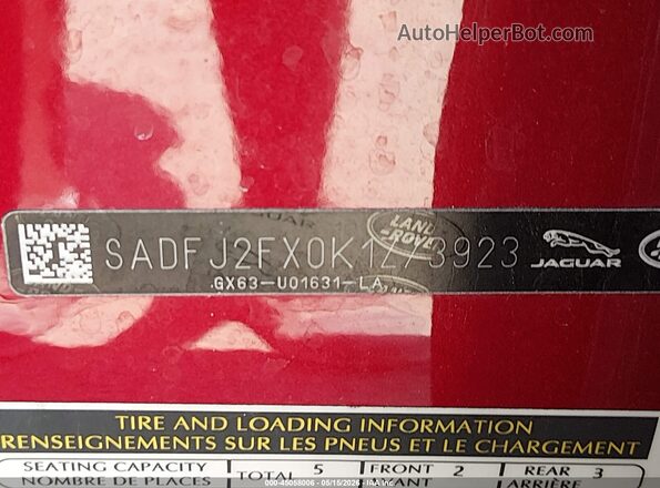 SADFJ2FX0K1Z73923 2019 JAGUAR E-PACE Красный Вид подкапотного пространства