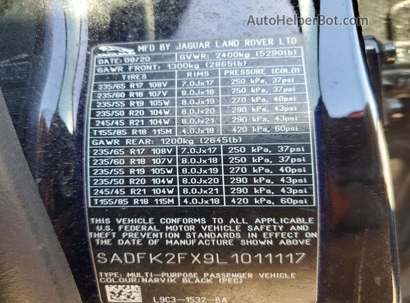 SADFK2FX9L1011117 2020 JAGUAR E-PACE Black Панорамний вид салону 360°