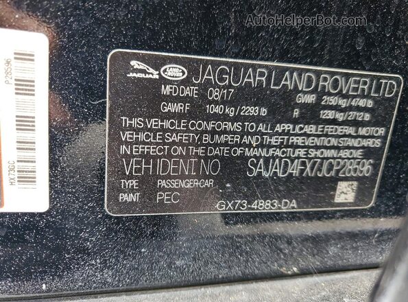 SAJAD4FX7JCP28596 2018 JAGUAR XF Black ძრავის განყოფილების ხედი