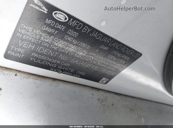 SAJAE4FX1LCP64624 2020 JAGUAR XF White Вид підкапотного простору