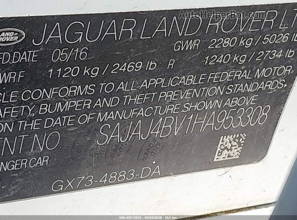 SAJAJ4BV1HA953308 2017 JAGUAR XF White Вид підкапотного простору