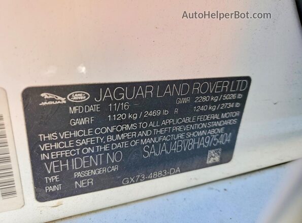SAJAJ4BV8HA975404 2017 JAGUAR XF White 