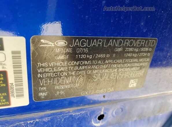 SAJAL4BV5HA960854 2017 JAGUAR XF Синий 