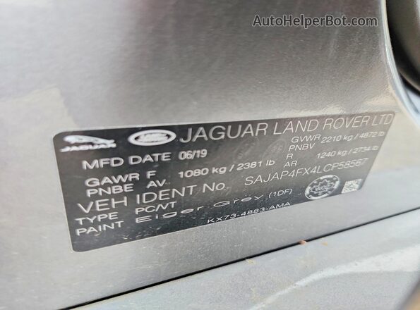 SAJAP4FX4LCP58567 2020 JAGUAR XF Gray Engine compartment view