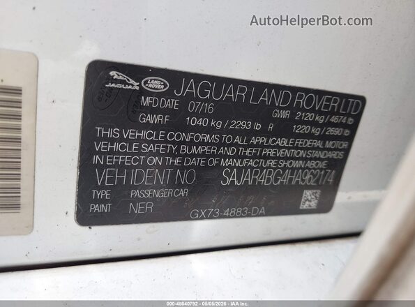 SAJAR4BG4HA962174 2017 JAGUAR XF White 