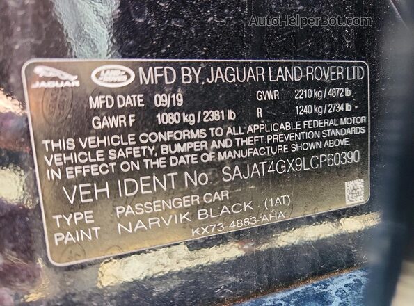 SAJAT4GX9LCP60390 2020 JAGUAR XF Black ძრავის განყოფილების ხედი