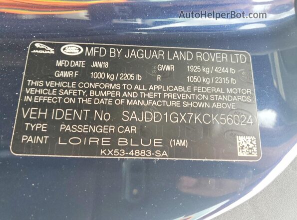 SAJDD1GX7KCK56024 2019 JAGUAR F-TYPE Blue Widok komory silnika