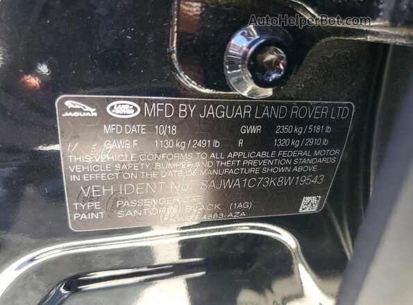 SAJWA1C73K8W19543 2019 JAGUAR XJ Black Vista de la etiqueta del VIN