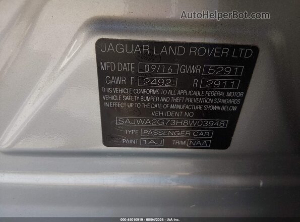 SAJWA2G73H8W03948 2017 JAGUAR XJ Silver Շարժիչի բաժամունքի տեսք