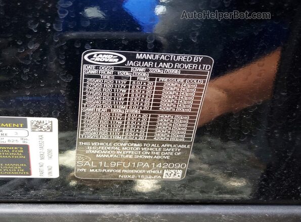 SAL1L9FU1PA142090 2023 LAND ROVER RANGE Black Vista de la etiqueta del VIN