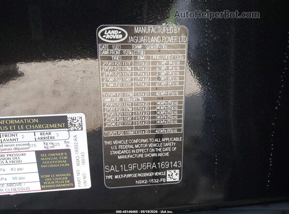 SAL1L9FU6RA169143 2024 LAND ROVER RANGE ROVER SPORT Black Vista del compartimento del motor