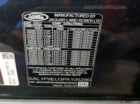 SAL1P9EU3PA105290 2023 LAND ROVER RANGE Угольный Вид наклейки с VIN-кодом
