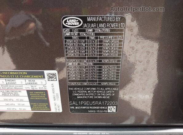 SAL1P9EU5RA172203 2024 LAND ROVER RANGE ROVER SPORT Черный Вид подкапотного пространства