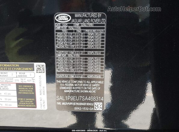 SAL1P9EU7SA468314 2025 LAND ROVER RANGE ROVER SPORT Черный Вид подкапотного пространства
