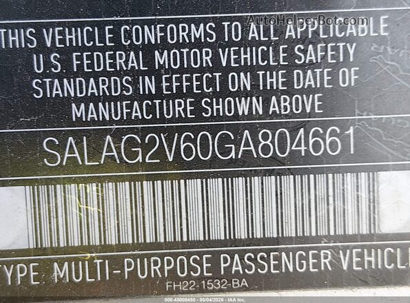 SALAG2V60GA804661 2016 LAND ROVER LR4 Silver Vista del compartimento del motor