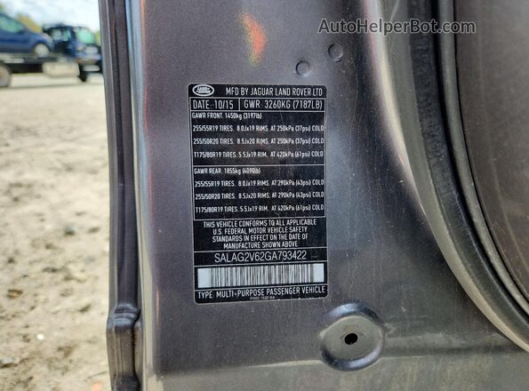 SALAG2V62GA793422 2016 LAND ROVER LR4 Gray Vista de la etiqueta del VIN