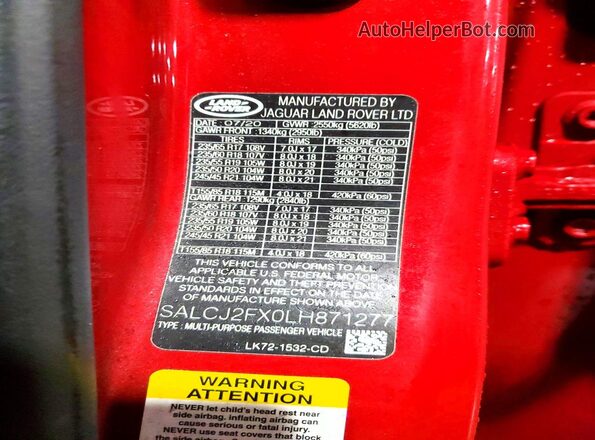 SALCJ2FX0LH871277 2020 LAND ROVER DISCOVERY Red 360 interior view