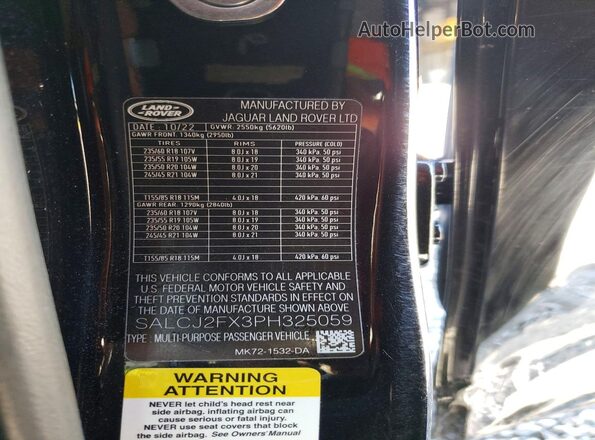 SALCJ2FX3PH325059 2023 LAND ROVER DISCOVERY Black Вид наклейки з VIN-кодом