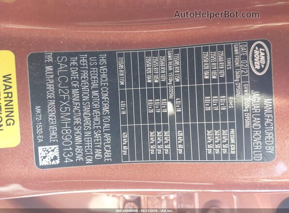 SALCJ2FX5MH890134 2021 LAND ROVER DISCOVERY SPORT Orange Շարժիչի բաժամունքի տեսք