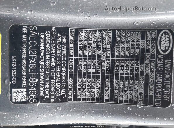 SALCJ2FX8LH864965 2020 LAND ROVER DISCOVERY SPORT Silver ძრავის განყოფილების ხედი