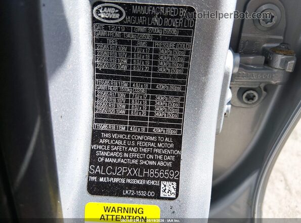 SALCJ2FXXLH856592 2020 LAND ROVER DISCOVERY SPORT Silver ძრავის განყოფილების ხედი