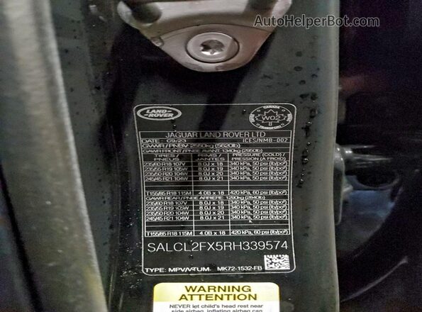 SALCL2FX5RH339574 2024 LAND ROVER DISCOVERY Black VIN sticker view