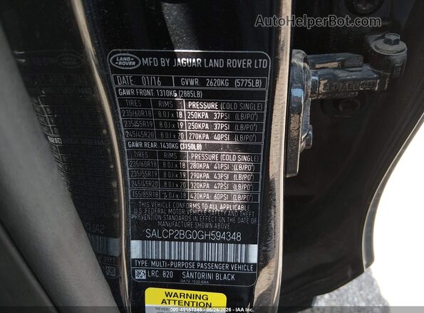 SALCP2BG0GH594348 2016 LAND ROVER DISCOVERY SPORT Black ძრავის განყოფილების ხედი