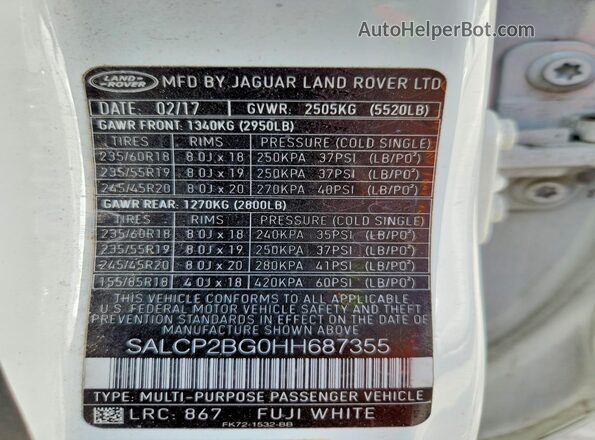 SALCP2BG0HH687355 2017 LAND ROVER DISCOVERY White Вид наклейки з VIN-кодом