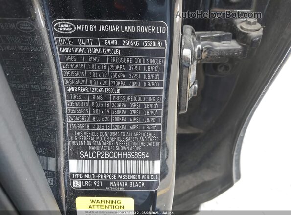 SALCP2BG0HH698954 2017 LAND ROVER DISCOVERY SPORT Black Widok komory silnika