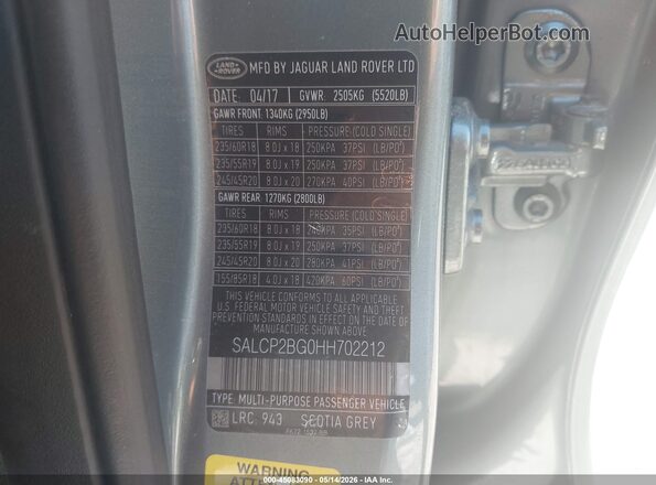 SALCP2BG0HH702212 2017 LAND ROVER DISCOVERY SPORT Gray Вид підкапотного простору