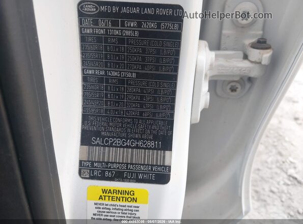 SALCP2BG4GH628811 2016 LAND ROVER DISCOVERY SPORT White Widok komory silnika