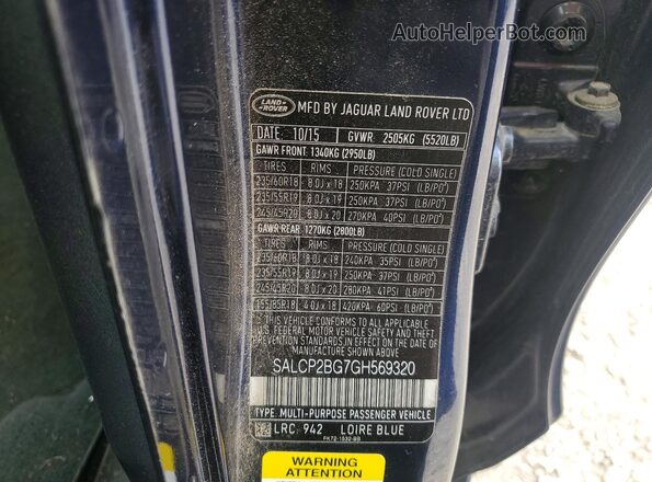 SALCP2BG7GH569320 2016 LAND ROVER DISCOVERY Blue 