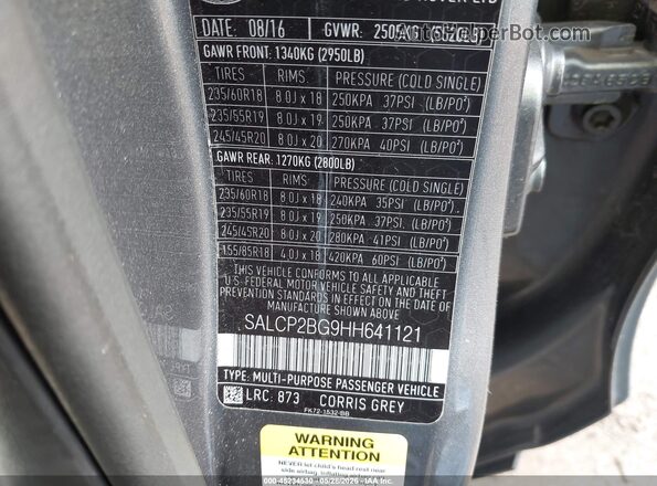 SALCP2BG9HH641121 2017 LAND ROVER DISCOVERY SPORT Gray 