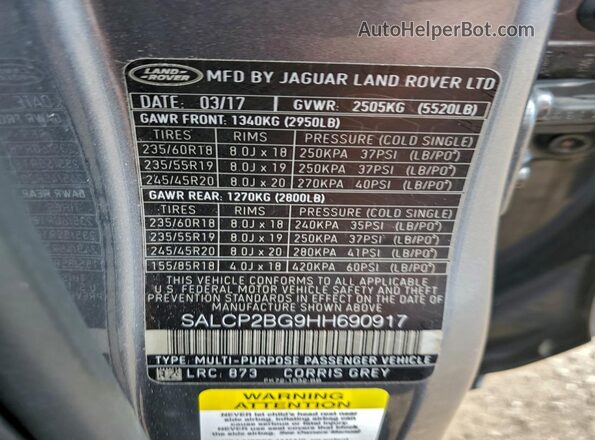 SALCP2BG9HH690917 2017 LAND ROVER DISCOVERY Gray 
