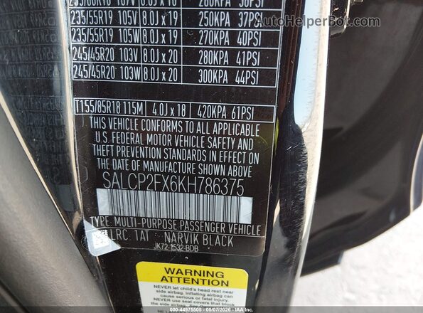 SALCP2FX6KH786375 2019 LAND ROVER DISCOVERY SPORT Black Engine compartment view