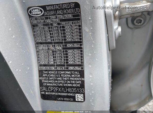 SALCP2FX7LH835133 2020 LAND ROVER DISCOVERY SPORT Silver Engine compartment view