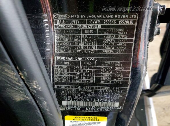 SALCP2RX7JH728480 2018 LAND ROVER DISCOVERY Black Vista de la etiqueta del VIN