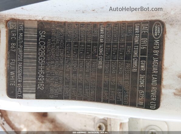 SALCR2BG5HH649162 2017 LAND ROVER DISCOVERY SPORT White Շարժիչի բաժամունքի տեսք