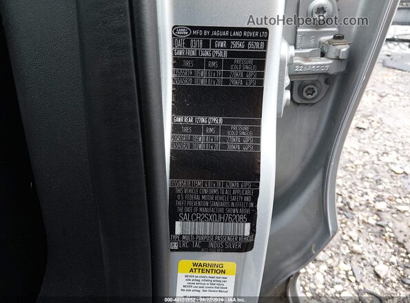 SALCR2SX0JH762085 2018 LAND ROVER DISCOVERY SPORT Silver ძრავის განყოფილების ხედი