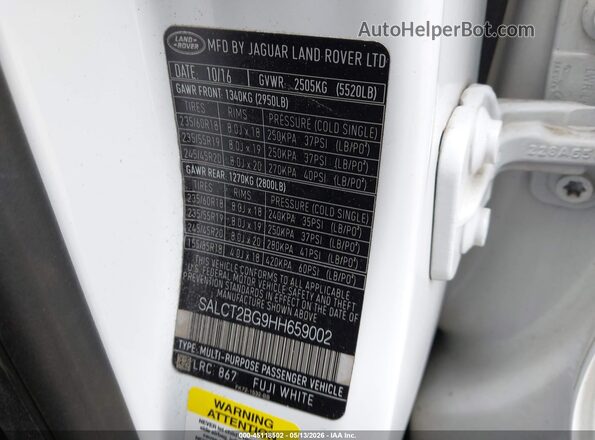 SALCT2BG9HH659002 2017 LAND ROVER DISCOVERY SPORT White Vista del compartimento del motor